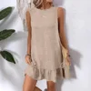 Mini Dress Women Ruffles Dresses Round Neck Slim Fit Sleeveless Vestidos Streetwear Elegant Splice High Waist Summer 2025